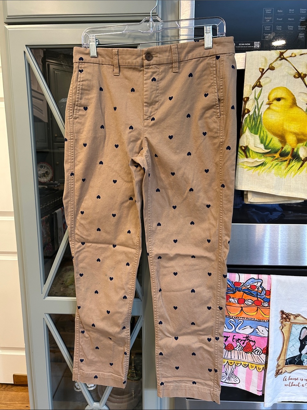 J. Crew Factory Tan Girlfriend Chino Pants with Navy Heart Print 4